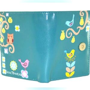 Shagwear Small Wallet Premium Vegan Leather Orchard Pattern Teal Clutch Purse